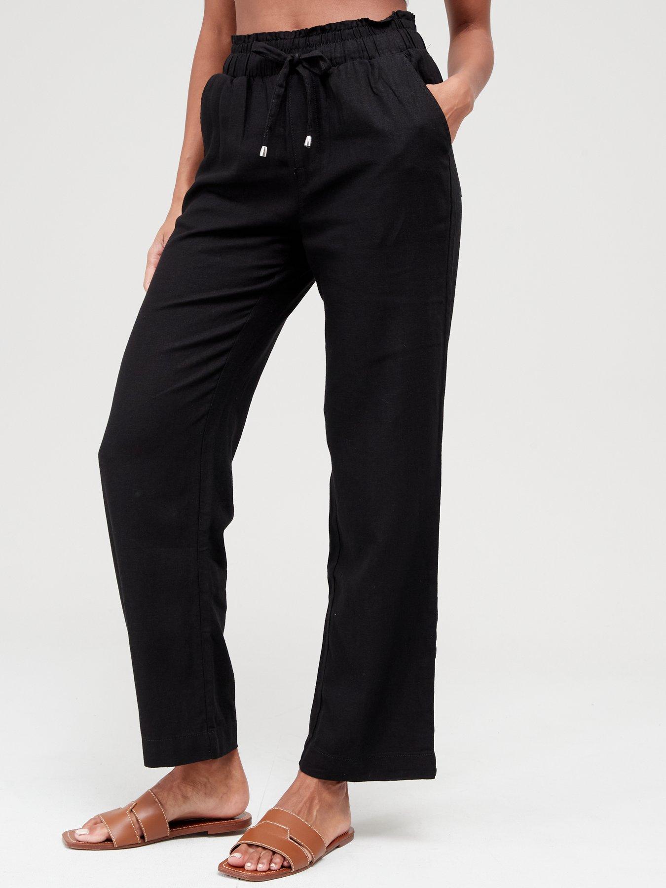 New Womens Black Linen NEXT Trousers Size 12 Petite Leg 29